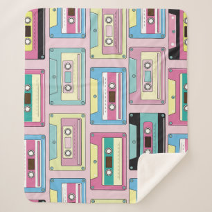 Colourful cassettes, pink background pattern. sherpa blanket