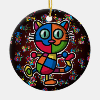 colourful cat2 ceramic ornament