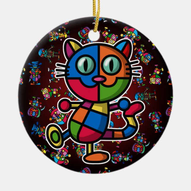 colourful cat2 ceramic ornament (Front)