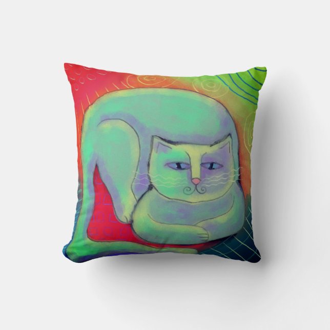 Colourful Cat Abstract Art Cushion (Front)