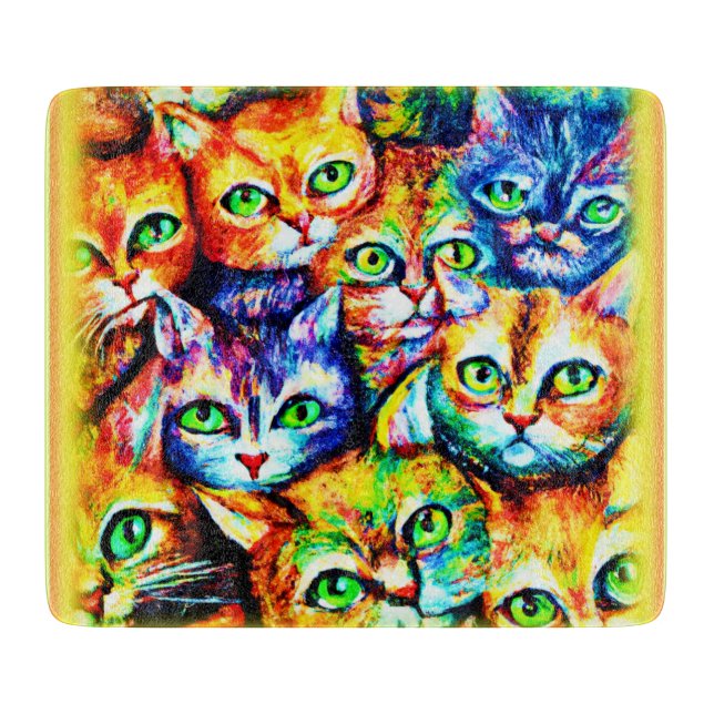 Colourful Cat and kitten Pattern. Buy Now Cutting Board (Front)