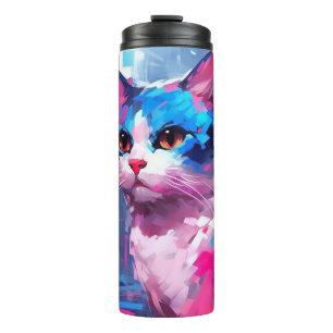 Colourful cat art gift for cat mum thermal tumbler