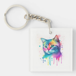 Colourful cat art keychain