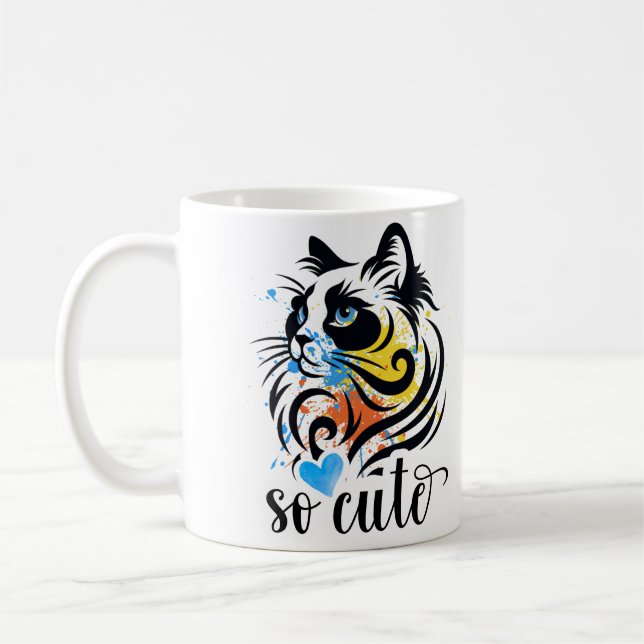 Colourful Cat Art Mug – So Cute Coffee Cup for Cat (Left)