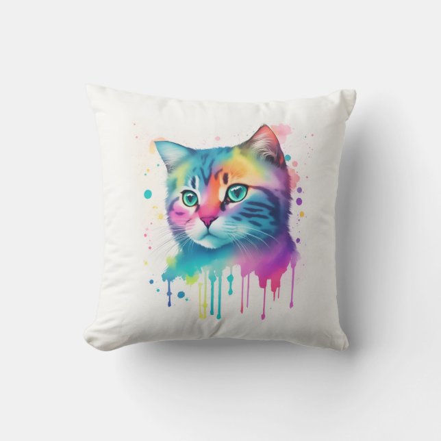 Colourful cat art throw pillow (Front)