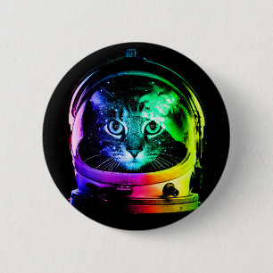 Colourful cat astronaut 6 cm round badge