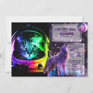 Colourful cat astronaut invitation