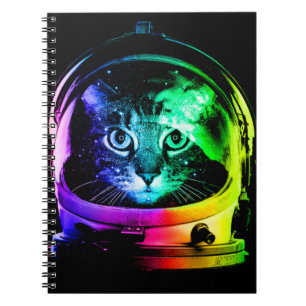 Colourful cat astronaut notebook