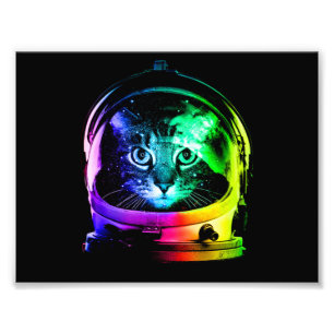 Colourful cat astronaut photo print