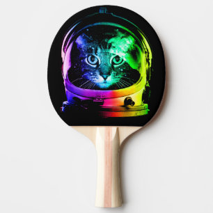 Colourful cat astronaut ping pong paddle