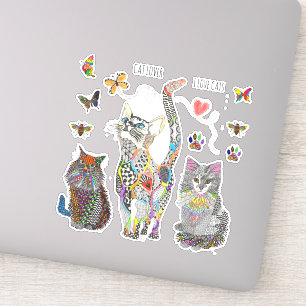 Colourful Cat, Bee and Butterfly Vinyl Stickers