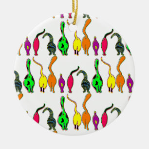 Colourful Cat Butts Pattern Ceramic Ornament