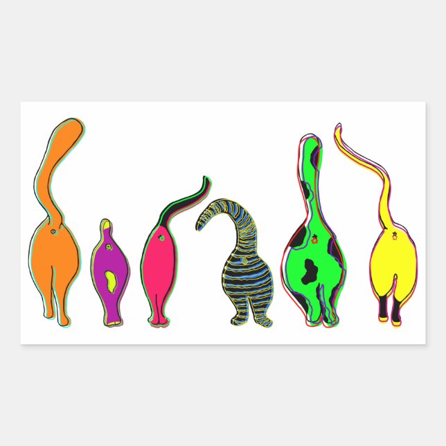 Colourful Cat Butts Rectangular Sticker (Front)