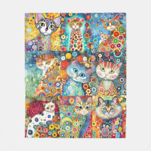Colourful Cat Colage Fleece Blanket