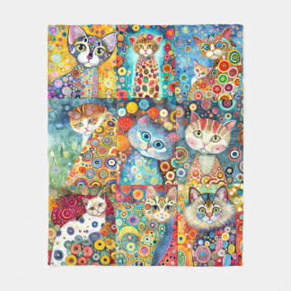 Colourful Cat Colage Fleece Blanket