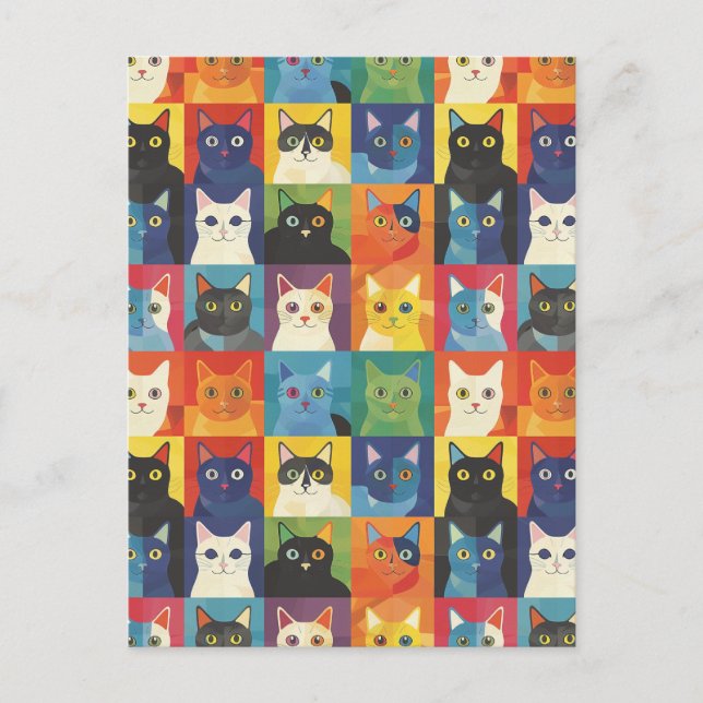 Colourful Cat Collage Art Postcard (Front)