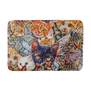 Colourful Cat Collage Bath Mat