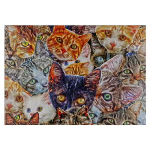Colourful Cat Collage Cutting Board