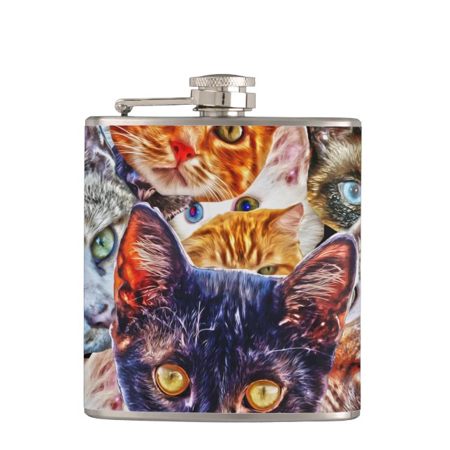 Colourful Cat Collage Hip Flask (Front)