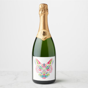 Colourful Cat Colour Animal Sparkling Wine Label