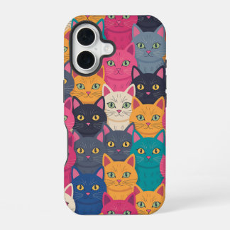 Colourful Cat Crowd iPhone 16 Case