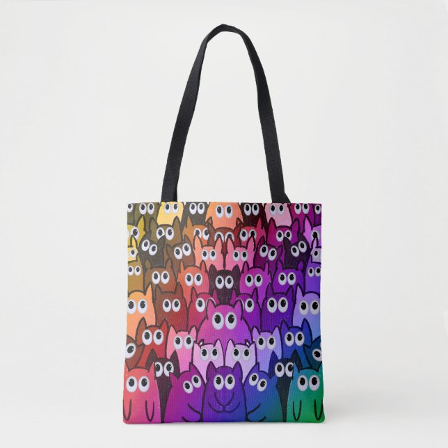 Colourful Cat Crowd Rainbow Gradient Kitty Pattern Tote Bag (Front)