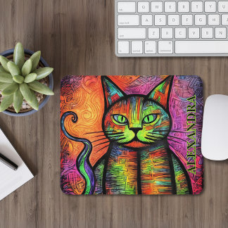 Colourful Cat Custom Name Mouse Pad