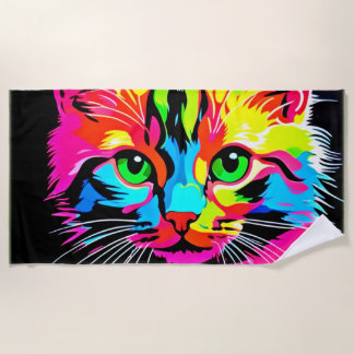 Colourful Cat Design Beach Towel