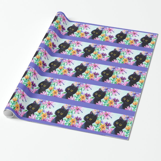 Colourful Cat Dragonfly Wrapping Paper (Unrolled)