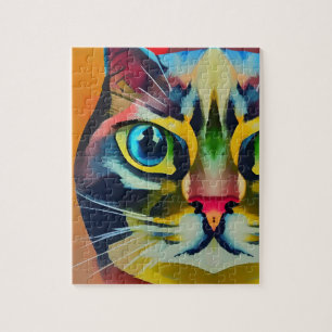 Colourful cat eye abstract strokes kitty voices jigsaw puzzle