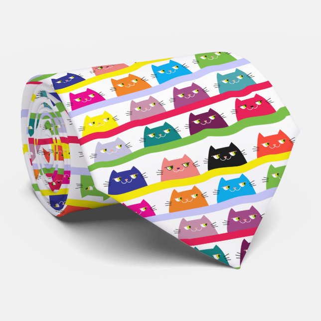 Colourful Cat Funny Pattern Tie (Rolled)