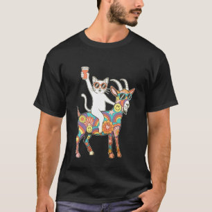 Colourful Cat Goat Party Rave EDM Festival Night C T-Shirt