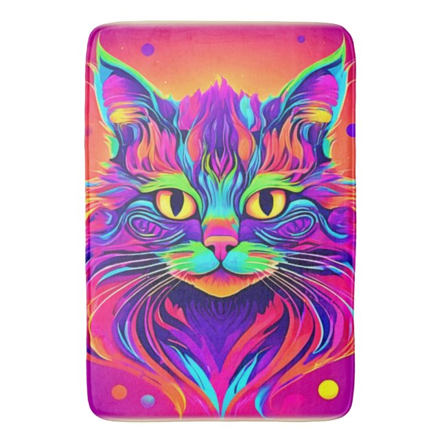 Colourful Cat Head Artwork Bath Mat (Front Vertical)