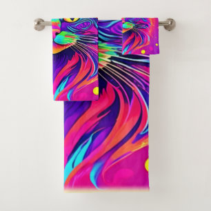 Colourful Cat Head Artwork Bath Towel Set