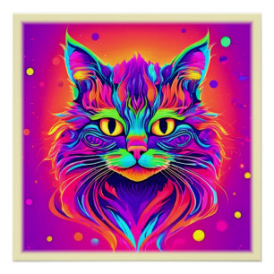 Colourful Cat Head Artwork Poster