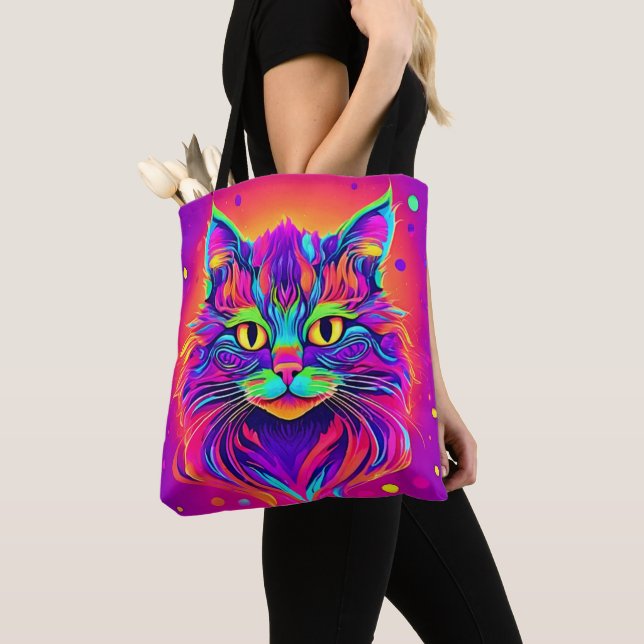 Colourful Cat Head Artwork Tote Bag (Close Up)