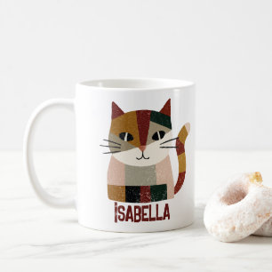 Colourful cat illustration Personalised Name Coffee Mug