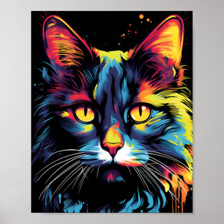 Colourful Cat Illustration Poster