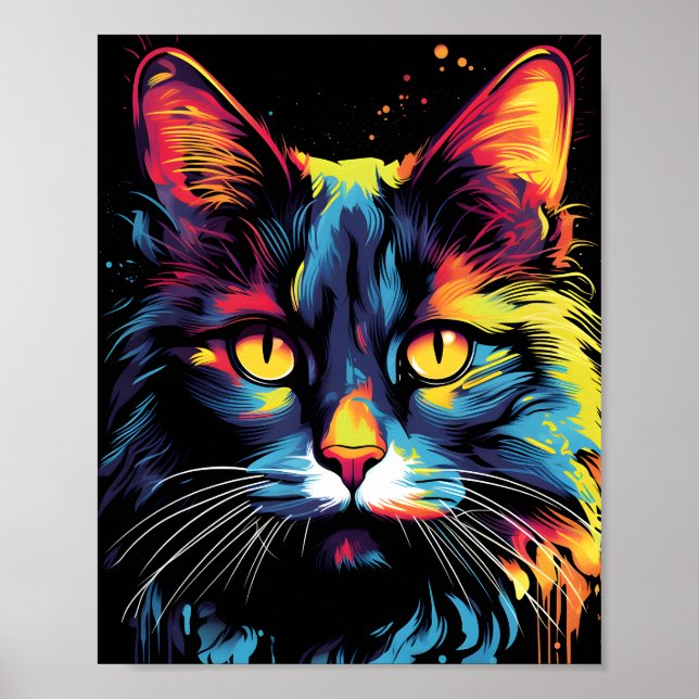 Colourful Cat Illustration Poster (Front)