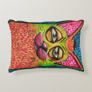 Colourful Cat in Oil Pastel Bright Colours Happy C Decorative Cushion