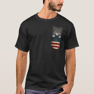 Colourful Cat in Pocket American USA Flag Cute Kit T-Shirt