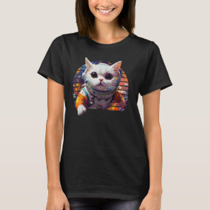 Colourful Cat in Space Sci-Fi Kitten Astronaut Cat T-Shirt