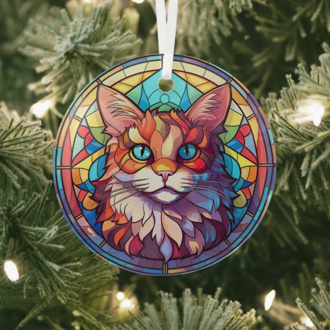 Colourful cat in stained glass style tree decoration (Insitu)