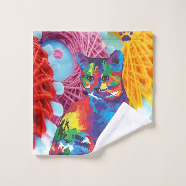 Colourful Cat Kitten Bathroom Towel Sets (Wash Cloth)