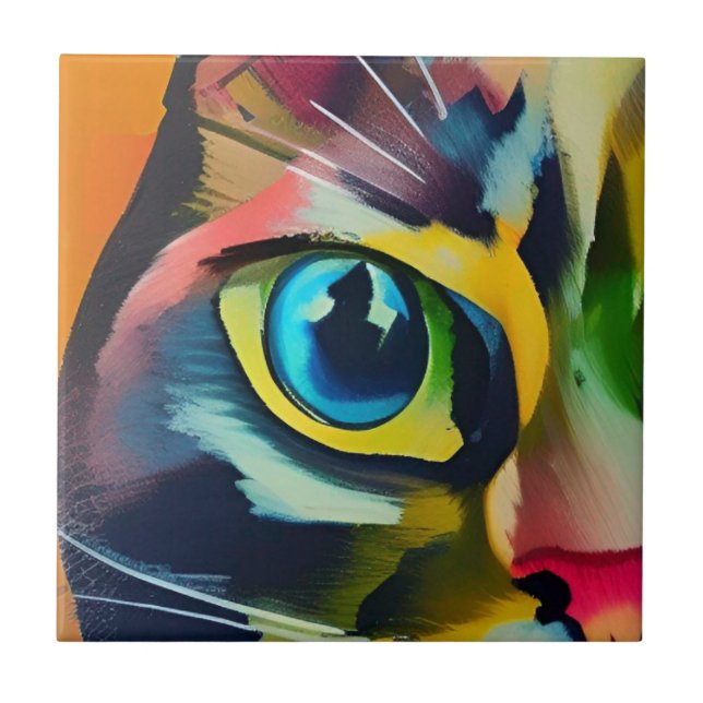 Colourful cat kitty voices ceramic tile (Front)