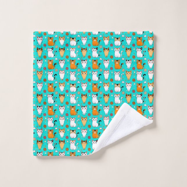 Colourful Cat Lover 🐱🎨 Cute Felines Yarn Ball Fu Wash Cloth (Wash Cloth)