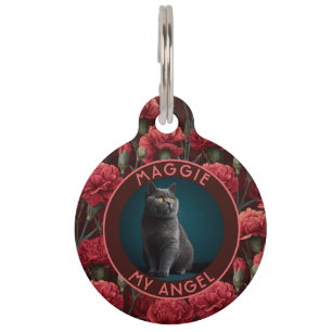 Colourful Cat Mum Gift Carnations Print Pet Tag