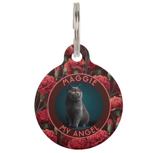 Colourful Cat Mum Gift Carnations Print Pet Tag (Front)