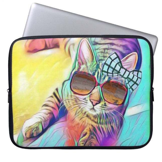 Colourful Cat Neoprene Laptop Sleeve 15 inch (Front)