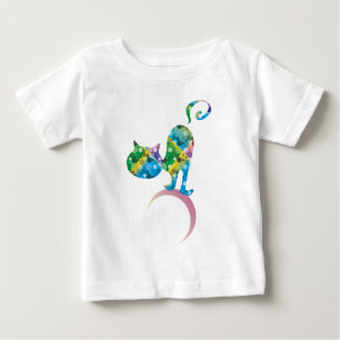 Colourful Cat On Crescent Moon Baby T-Shirt
